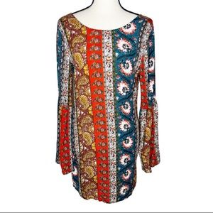 BILLABONG Mutli Color Flare Sleeve Criss Cross Back Tunic Size M